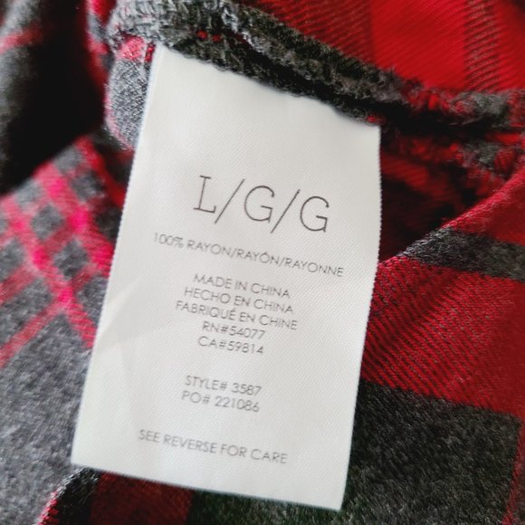 CABI Cunningham Blouse L Red Gray Plaid Popover Hi-Low 1/4 Button-Front Shirt - Picture 5 of 8